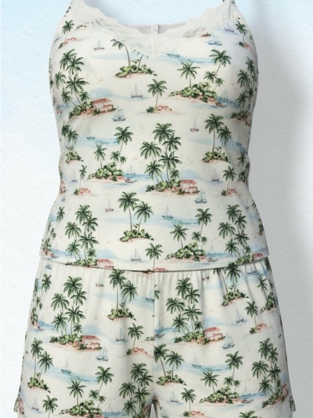 Palm-Print Cream Camisole & Shorts Pajama Set